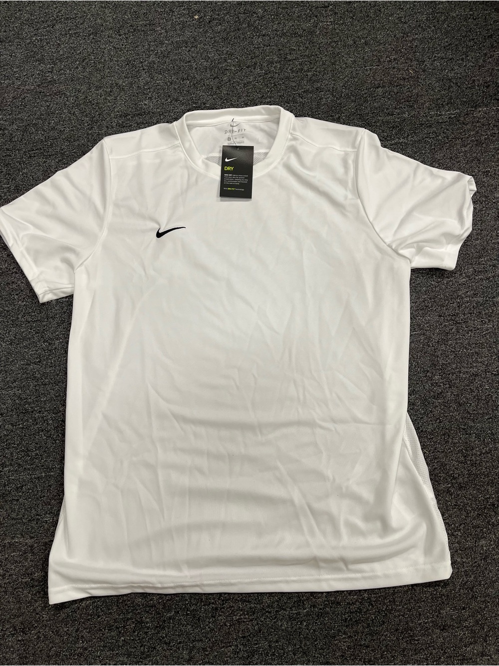Nike White Short Sleeve Dri-FIT Tee with Black Swoosh NWT XL